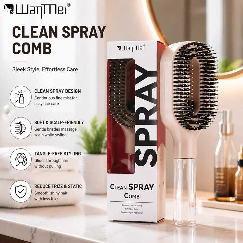 Cepillo Desenredante 2 en 1 con Spray — Masaje Capilar y Peine Nebulizador
